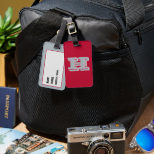 Scarlet and Gray School Pride Color Style Monogram Luggage Tag