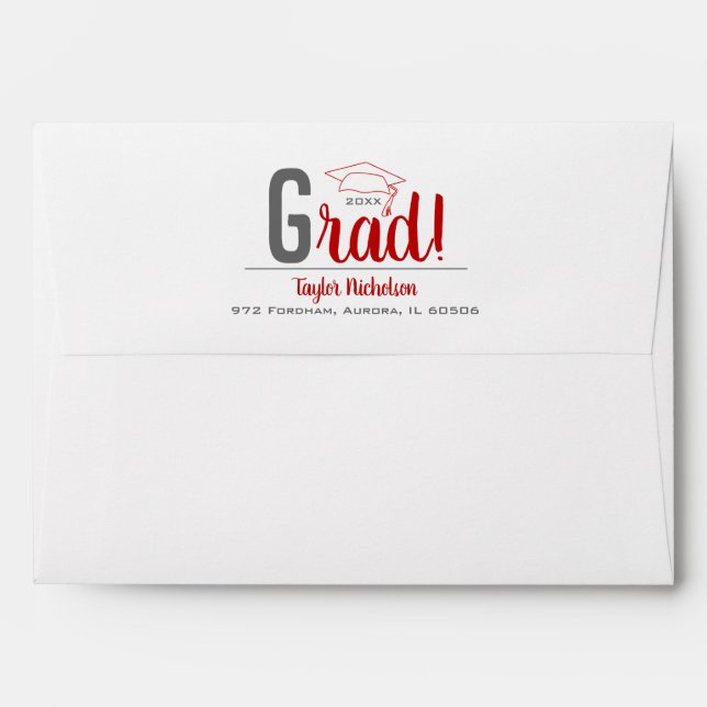 Scarlet and Grey Graduation Cap Envelope (Back (Top Flap))