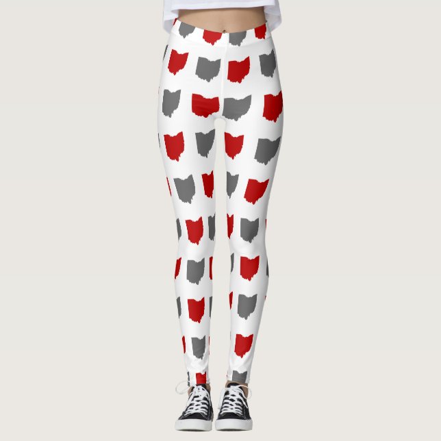 Scarlet and Grey State of Ohio Pattern Leggings (Front)
