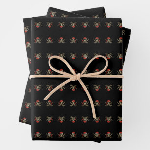Scarlet-Bandanna Skull Flag Wrapping Paper Sheet