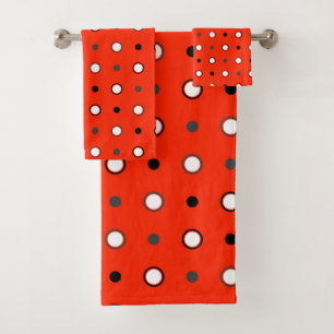 Scarlet, black, white and grey dots bath towel set