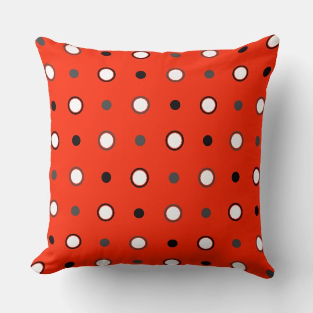 Scarlet, black, white and grey dots cushion (Front)