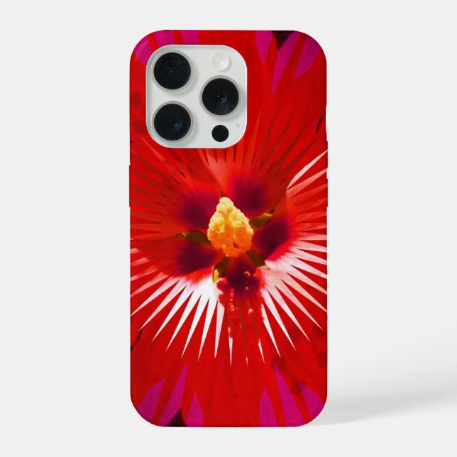 "Scarlet Bloom: Red Hibiscus Kaleidoscope" iPhone Case (Back)