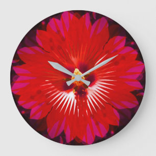 "Scarlet Bloom: Red Hibiscus Kaleidoscope" Large Clock