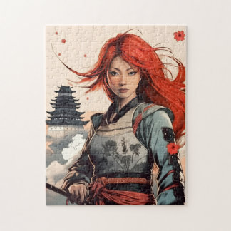 Scarlet Blossom Samurai Jigsaw Puzzle