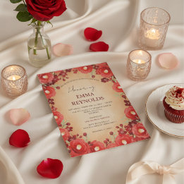 Scarlet Camellia Cherry Blossom Bridal Shower Invitation