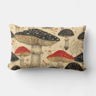 Scarlet Cap Mushroom Meadow - Throw Pillow