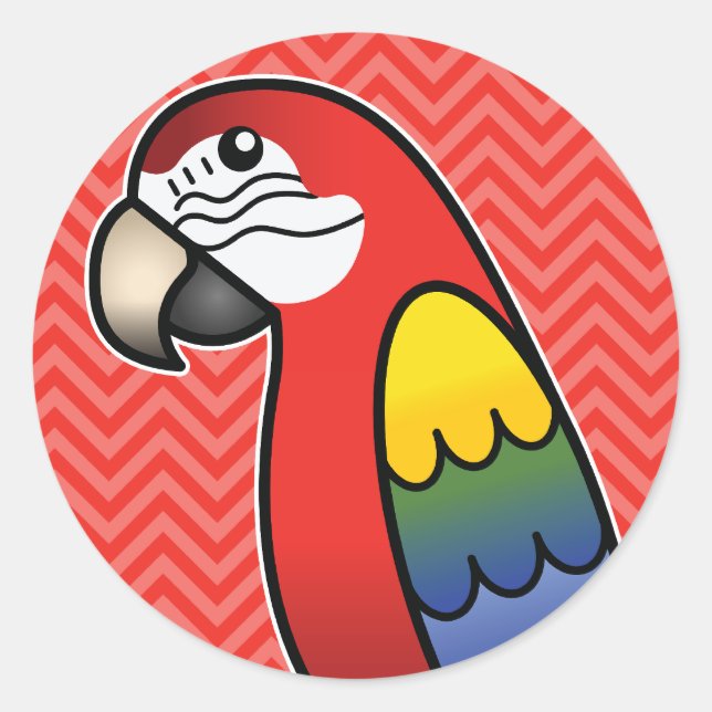 Scarlet Cartoon Macaw Parrot Bird Classic Round Sticker (Front)