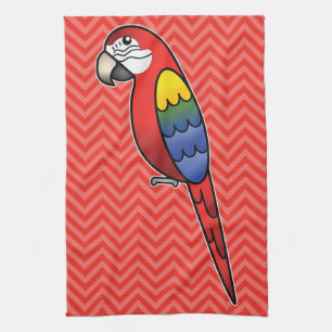 Scarlet Cartoon Macaw Parrot Bird Tea Towel