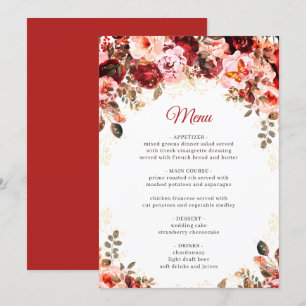 Scarlet Elegance Gold Floral Quinceañera Birthday Menu
