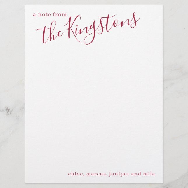 Scarlet Family Name Script Letterhead (Front)