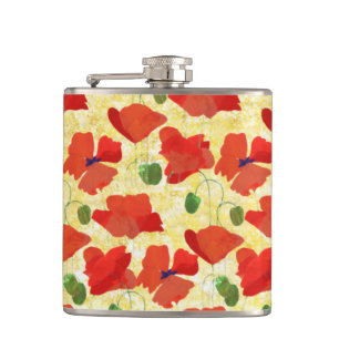 Scarlet Field Poppies, Cornfield Yellow Hip Flask