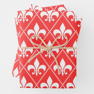 Scarlet Fleur de Lis Wrapping Paper Sheet