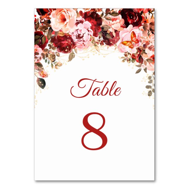 Scarlet Floral Gold Quinceañera  Table Number (Back)