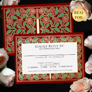 Scarlet Gold Floral Sword Royal Wedding RSVP