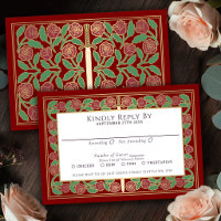 Scarlet Gold Floral Sword Royal Wedding RSVP