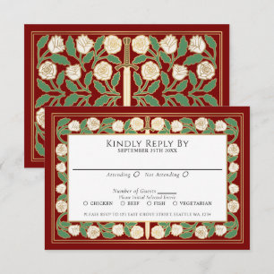 Scarlet Gold White Floral Sword Royal Wedding RSVP Card
