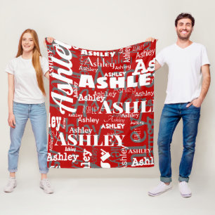 Scarlet Gray Name Repeat Typography Sport Team Fleece Blanket