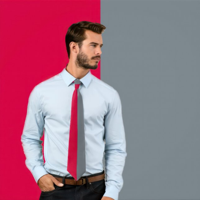 Scarlet & GraySplit Colour Tie (Man wears a Scarlet & Gray Split Color Neck Tie
)