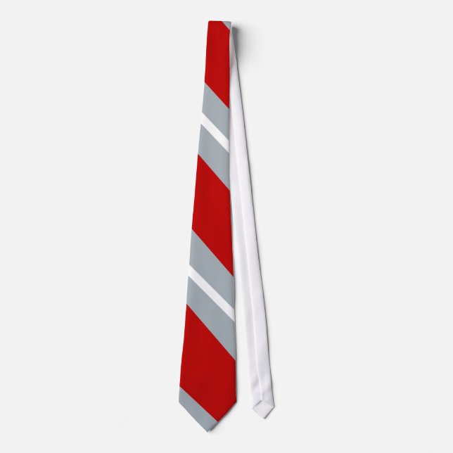 Scarlet, Grey, and White Diagonal-Striped Tie (Front)