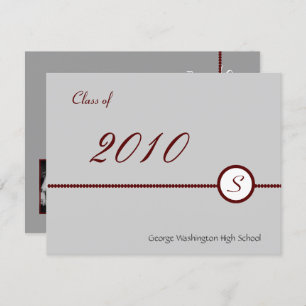 Scarlet & Grey Monogram Photo Invitation