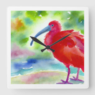 Scarlet Ibis 151024AREF140 - Watercolor Square Wall Clock
