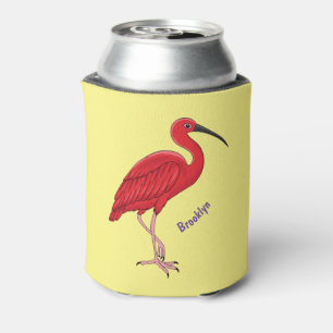 Scarlet ibis bird cartoon illustration can cooler