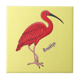 Scarlet ibis bird cartoon illustration ceramic tile