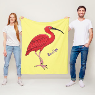 Scarlet ibis bird cartoon illustration fleece blanket