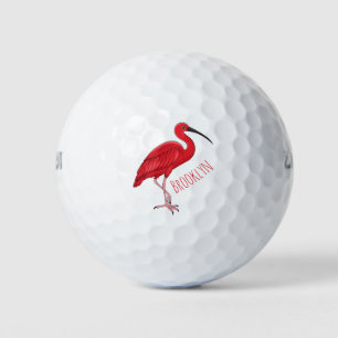 Scarlet ibis bird cartoon illustration golf balls
