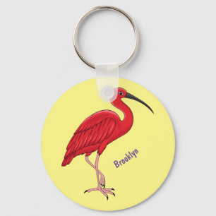Scarlet ibis bird cartoon illustration key ring