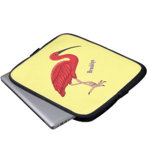 Scarlet ibis bird cartoon illustration laptop sleeve