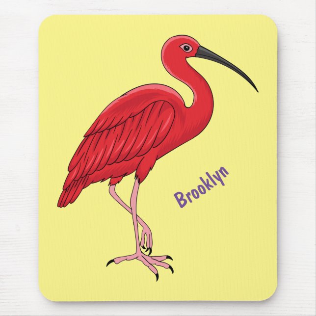 Scarlet ibis bird cartoon illustration mouse pad (Front)