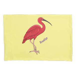 Scarlet ibis bird cartoon illustration pillowcase