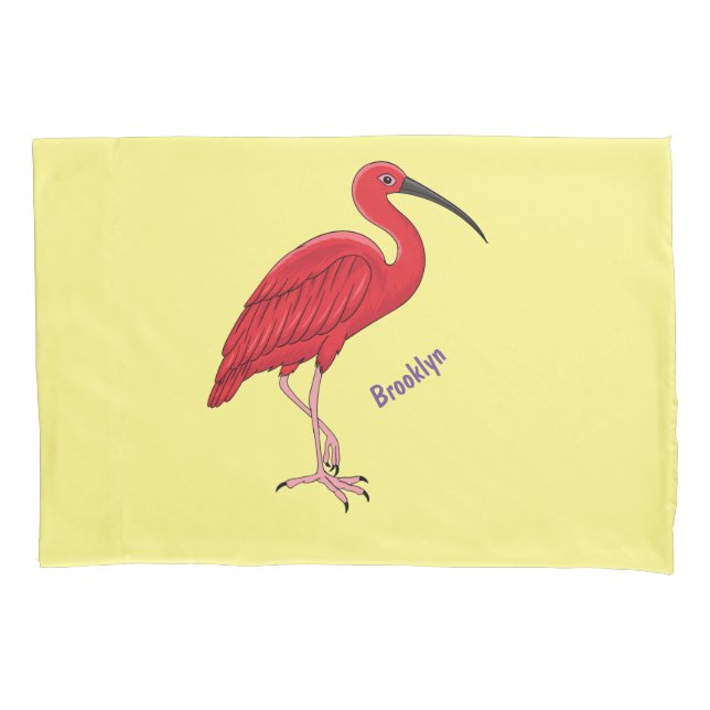 Scarlet ibis bird cartoon illustration pillowcase (Front)