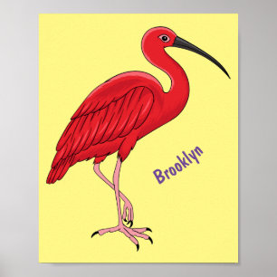 Scarlet ibis bird cartoon illustration poster