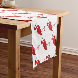 Scarlet ibis bird cartoon illustration short table runner