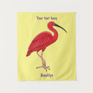 Scarlet ibis bird cartoon illustration tapestry
