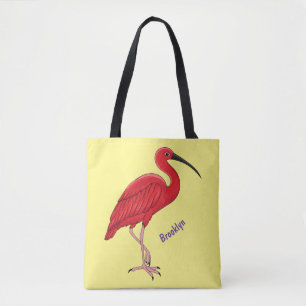 Scarlet ibis bird cartoon illustration tote bag