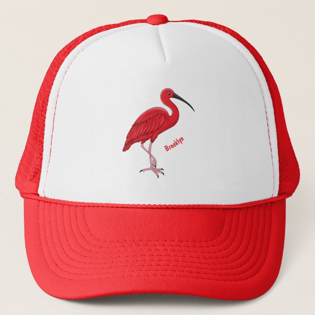 Scarlet ibis bird cartoon illustration trucker hat (Front)