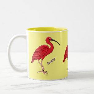 Scarlet ibis bird cartoon illustration Two-Tone coffee mug