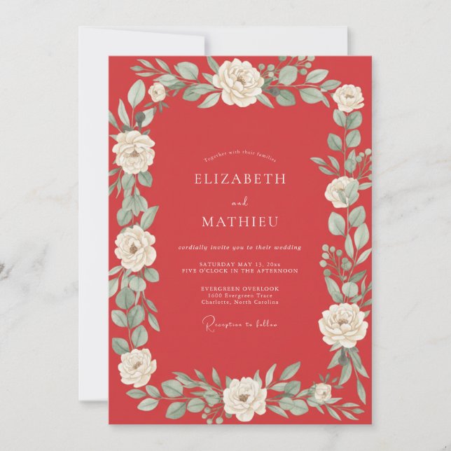Scarlet Leafy Vine Wedding Invitation (Front)