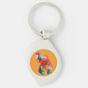 Scarlet Macaw – Expressive Watercolor Bird Art Key Ring