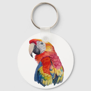 Scarlet Macaw – Expressive Watercolor Bird Art Key Ring