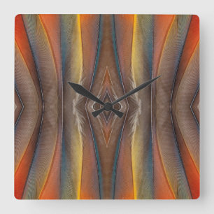 Scarlet Macaw feather design Square Wall Clock