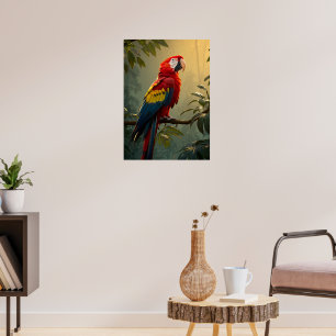 Scarlet Macaw in Sunlit Jungle – Tropical Bird Poster