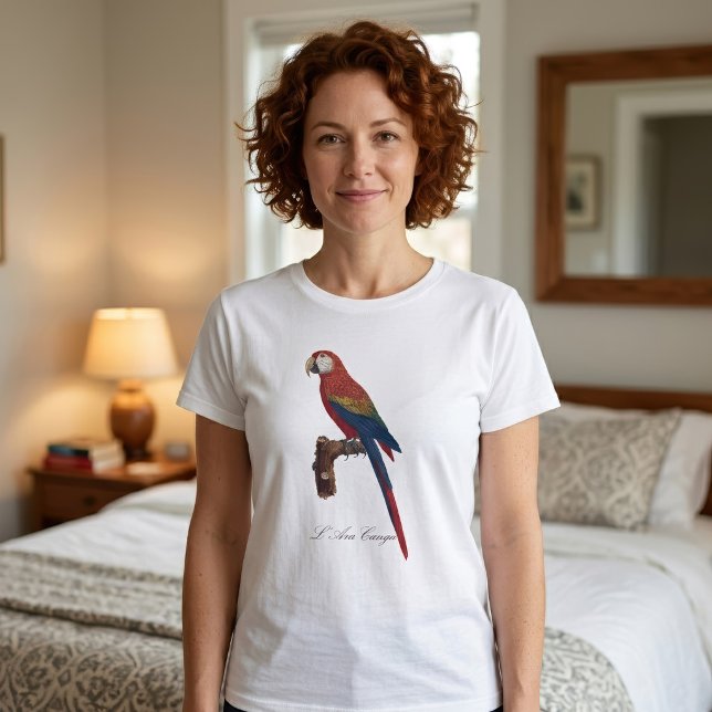 Scarlet Macaw or Red-Breasted Macaw, Ara macao T-Shirt (Scarlet Macaw or Red-Breasted Macaw, Ara macao. Women Basic White T-Shirt )