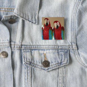 Scarlet Macaw Pair Tropical Circle Artwork 15 Cm Square Badge