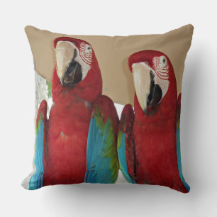 Scarlet Macaw Pair Tropical Pillow Illustration