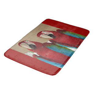Scarlet Macaw Pair Tropical Red‑Framed Artwork Bath Mat